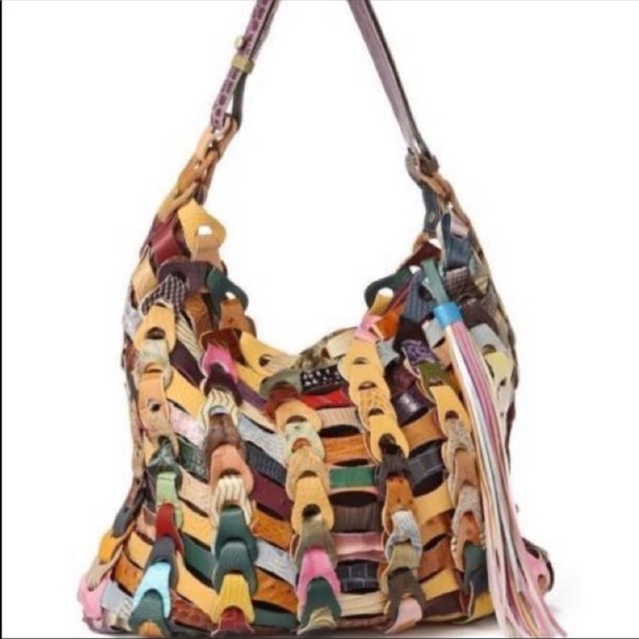 Anthropologie Handbags - Anthropology Leather Multicolored Hobo